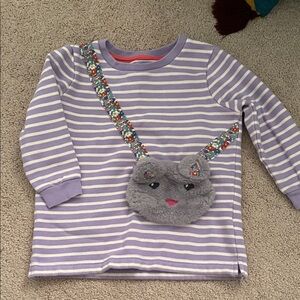 Mini Boden Lavender Striped Long Sleeve Sweatshirt Tunic, Plush Animal Accent